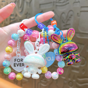 Porte-clés en acrylique en forme de lapin perlé, style dessin animé mignon et tendance, pour <span class=keywords><strong>sac</strong></span> et voiture, pour femmes, vente en gros - Product Image 3