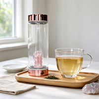 Bouteille d'eau en verre cristal naturel à double paroi avec infuseur, couvercle à vis épaissi pour le voyage