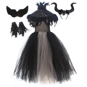 Filles Halloween Evil Dark Queen Filles Costume Deluxe Solide Couleur Cygne Robes Enfants Robe De Bal Robe Enfants Cosplay Vêtements - Product Image 4