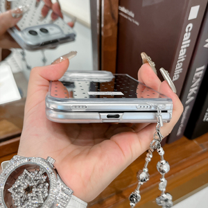 Étui de téléphone élégant à pois avec chaîne de perles et cordon, coque transparente antichoc en TPU pour femme, compatible <span class=keywords><strong>iPhone</strong></span> Duo Fold 18 - Product Image 3