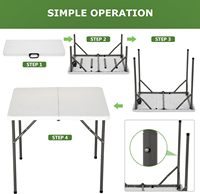 Table pliante en plastique HDPE imperméable et résistante aux UV avec support en acier, gain de place, pour extérieur, jardin, patio, pique-nique, camping, hôtel, événement