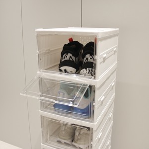 Kotak penyimpanan Organizer sepatu, rak sepatu lipat dapat ditumpuk portabel untuk lemari dengan pintu bening magnet - Product Image 3