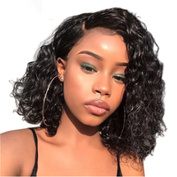 Perruques courtes bouclées en cheveux humains, sans colle, brésiliennes, avec dentelle transparente HD complète pour femmes noires