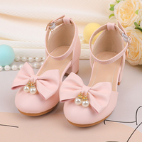 Sepatu Pumps Mary Jane Anak Perempuan Gaya Korea Warna Pink Terbaru Musim Semi Gugur, Bahan Kulit PU dengan Kancing Mutiara, Model Putri untuk Pesta