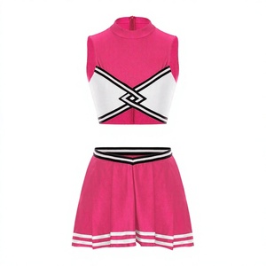 Pink Cheerleading Uniform Set Crop Top Skirt Adult Women's Dance Team Kit Custom LOGO Design Wholesale Rhinestones Dance <b>Dress</b> - Product Image 3