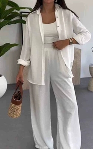 Produttori <span class=keywords><strong>di</strong></span> <span class=keywords><strong>Abbigliamento</strong></span> all'<span class=keywords><strong>Ingrosso</strong></span>, Set da <span class=keywords><strong>Donna</strong></span> alla Moda, Nuovo Stile Due Pezzi, Camicetta e Pantaloni, Motivo Tinta Unita, Lunghezza alla Caviglia - Product Image 3
