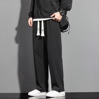 Pantalon large et droit en velours côtelé tricoté léger pour homme, taille élastique, anti-boulochage, grande taille, couleur unie, tendance décontractée pour l'été