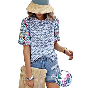 Nueva Blusa de Poliéster Tejida Transpirable para Mujer, Estilo Vintage Occidental, Casual de Verano, Color Liso, Retro Bohemio, con Logo Frontal Sencillo y Diseño Apilado - Product Image 2