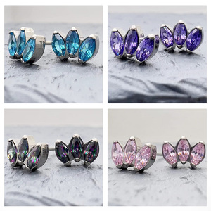 Boucles d'oreilles en zircon en forme de fleur, serties de griffes, en acier inoxydable, pour femmes, bijoux cadeau, 1.2x6mm 1.2x8mm 1.2x10mm - Product Image 4
