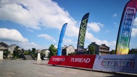 RTS boutique Sports de plein air événement publicité drapeaux promotionnels bannières 2m 3m 4m plage Promotion bannière volante Double plume pas cher