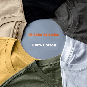 T-shirt à manches courtes tricoté en coton 100% pour hommes, haut à col ample et à la mode, couleur unie, décontracté, 180 grammes-250g - Product Image 2