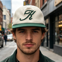 Op maat gemaakte 3D-kettingborduurwerk tweekleurige wollen melton 5-delige ongestructureerde flat brim strapback vintage baseballcap unisex