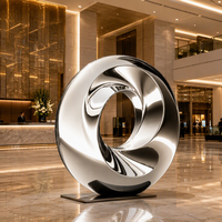 Sculpture Moderne Grande Abstraite en Acier Inoxydable Poli Effet Miroir, Anneau de Möbius Circulaire, Statue d'Art Métallique pour Décoration de Jardin et de Place Publique