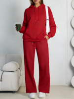 Ensemble décontracté pour femme : pull à capuche en maille torsadée style français et pantalon de survêtement respirant à jambes larges avec cordon de serrage élastique