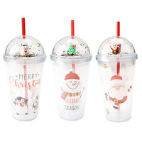 Gobelets réutilisables en plastique à double paroi, thème Noël populaire, avec paillettes, bouteille d'eau avec paille