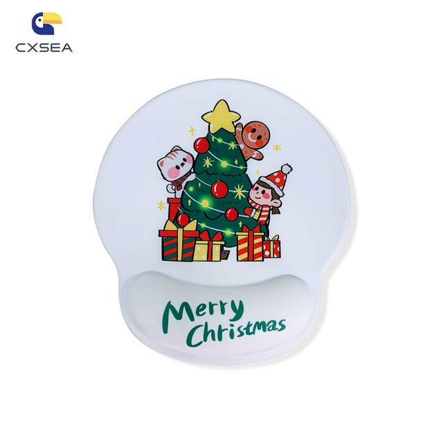 OEM Ergonomic Gel Mouse Custom Polyester Silicon Non slip PU Base Christmas 3D Wrist Mouse Pad Sublimation Printing Custom Color