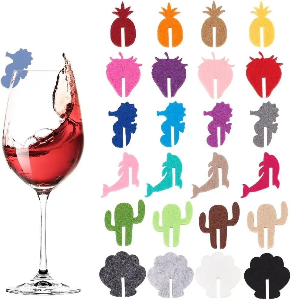 6 Styles Felt Glass Maker Christmas Wine Glass Charms for Home Party Restaurant Bar Picnic or Hotel