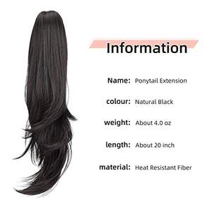 Extension de queue de cheval noire naturelle de 20 pouces, en fibre résistante à la chaleur, à clipser, cheveux longs et raides pour femmes - Product Image 1