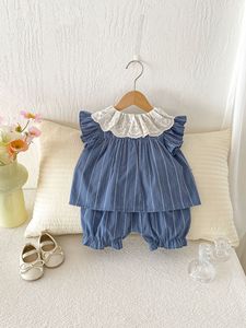Ensemble de vêtements d'été pour filles, style coréen, avec chemise, gilet à col rabattu et <span class=keywords><strong>short</strong></span>, pour bébés d'un an, ensemble deux pièces - Product Image 4