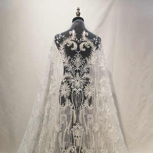 Sang trọng 3D Bridal thêu ren vải trắng pháp ren vải Tulle nặng đính cườm ren cho váy cưới - Product Image 1