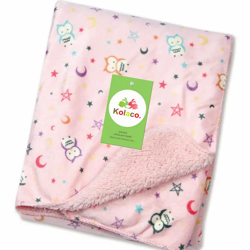 ผ้าห่มขนแกะทารกสองชั้นที่ขายดีที่สุดพิมพ์ผ้าห่มห่อตัวเด็กหนานุ่ม