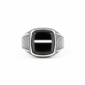 Men's Geometric Black Agate <b>Ring</b> Silver <b>Adjustable</b> Wide Band Bezel Setting Jewelry Gift - Product Image 4