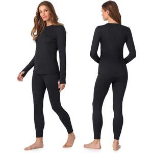 Ensemble de sous-vêtements thermiques doublés en polaire pour femmes avec chemise à manches longues et leggings pour les journées froides - Product Image 2