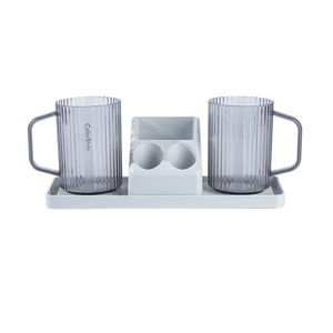 Morden 4-teiliges Badezimmer-Set Elektrischer Zahnbürsten halter 2 transparente Tassen Kunststoffs chale für Badezimmer in Becher-Aufbewahrung regal qualität - Product Image 6