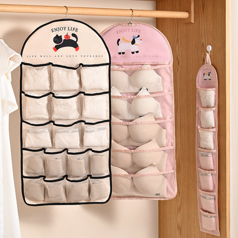 Wall Hanging Underwear Storage Bags, Sock Storage Hanging Bags, Home Wardrobes Bras Panties Double-sided Storage Bags Containers