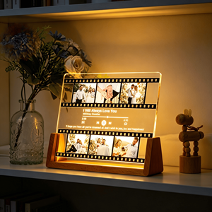 U-Shaped LED Led Light Bases for Acrylic Display Stand for Phone/Tablet <b>USB</b> Rechargeable Wood Base Light Personalized Gifts - Product Image 2