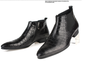 Stivali da uomo realizzati in pura pelle da Europa e America. Scarpe alte. Scarpe formali a punta con motivo in pietra - Product Image 6