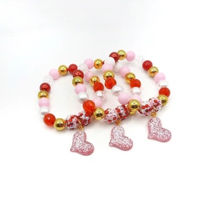 Hot Sale Children's <b>Cute</b> Alloy Heart Pendant Acrylic Beaded String <b>Bracelet</b> Bangle Keychain Party Customizable - Product Image 1