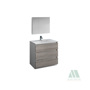 Meubles de salle de bain en chêne massif/pin/bois d'acacia de haute qualité au design moderne avec bassin en céramique Fourniture directe Service ODM du Vietnam - Product Image 1