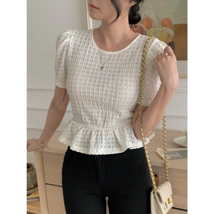 <span class=keywords><strong>Camicia</strong></span> Estiva da <span class=keywords><strong>Donna</strong></span> in Cotone con Maniche Corte a Sbuffo, <span class=keywords><strong>Colletto</strong></span> Fang Ling e Design Arricciato, Disponibile in Stock o su Misura - Product Image 4