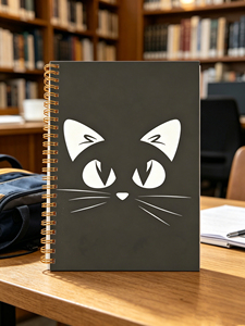 Carnet à spirales avec couverture en papier imprimé numériquement motif visage de chat noir - Product Image 2