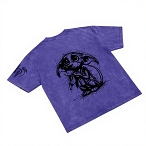 T-shirt pour homme en coton jersey délavé, violet, à manches courtes, col rond, coupe classique, décontracté - Product Image 2
