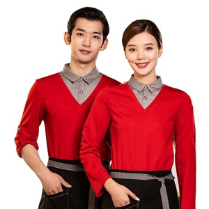 Camicia uniforme del personale del ristorante in poliestere Spandex del personale dell'hotel con Logo personalizzato per <span class=keywords><strong>Bar</strong></span> e caffè cameriera uniforme per camerieri - Product Image 1
