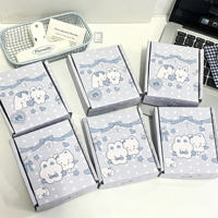 Boîte d'expédition écologique bleu clair à pois avec motif lapin et chat de dessin animé, boîte en carton ondulé mignonne avec gaufrage pour bijoux, petits articles et cadeaux