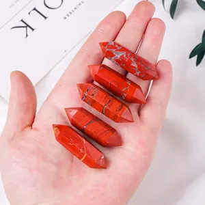 Wholesale Healing Natural Crystal Handmade Red Jasper Points Ornament Carving Crystal Double Points Wand For Decor