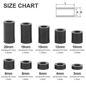 Entretoises rondes en nylon noir Sanya M6, non filetées, 3-20 mm, lot assorti de 100 pièces - Product Image 4