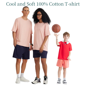 T-shirts amples en coton respirant de haute qualité et durables pour toute la famille, impression numérique personnalisée, t-shirts unis surdimensionnés pour hommes - Product Image 1