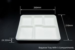 Chất lượng cao Phân hủy sinh học dùng một lần mía bã mía bột giấy 5 ngăn <span class=keywords><strong>container</strong></span> thực phẩm khay với nắp - Product Image 5