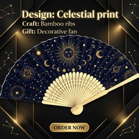 Éventail pliant personnalisé en bambou sculpté, motif céleste, en papier ou en tissu, accessoire pour mariage ou fête