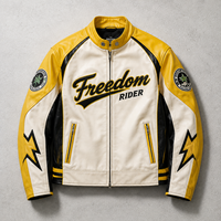 Blouson Moto Vintage en Cuir PU pour Homme, Faible MOQ, avec Empiècements, Logo Brodé Personnalisé et Patch Appliqué pour Marque Urbaine