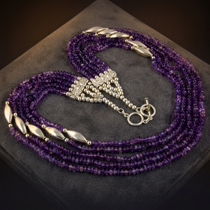 Collier tendance pour femme en argent plaqué avec perles d'améthyste, bijoux en pierres précieuses pour fêtes et cadeaux - Product Image 2