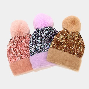 Bonnet d'hiver tricoté à paillettes pour l'extérieur Mode chaude Curling Chapeau en laine épaissie Bonnets pour femmes - Product Image 1