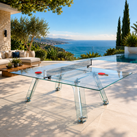 Vente directe d'usine, table de ping-pong en verre d'extérieur de style moderne, table de tennis de table de luxe en verre trempé transparent