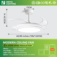 Ventilador de Techo Moderno Invisible con Luz LED y Aspas Retráctiles, Lámpara de Araña para Sala de Estar, Dormitorio, Comedor