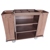 Chariot de nettoyage de chambre d'hôtel Kaimujie KJ-F005 à 4 roues, chariot de service en métal brun avec dimensions de 138x46x110CM
