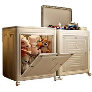 صندوق تخزين بلاستيكي متحرك بتصميم بابين سعة 100 لتر قابل للطي لتنظيم الملابس والأغطية مع عجلات - Product Image 5